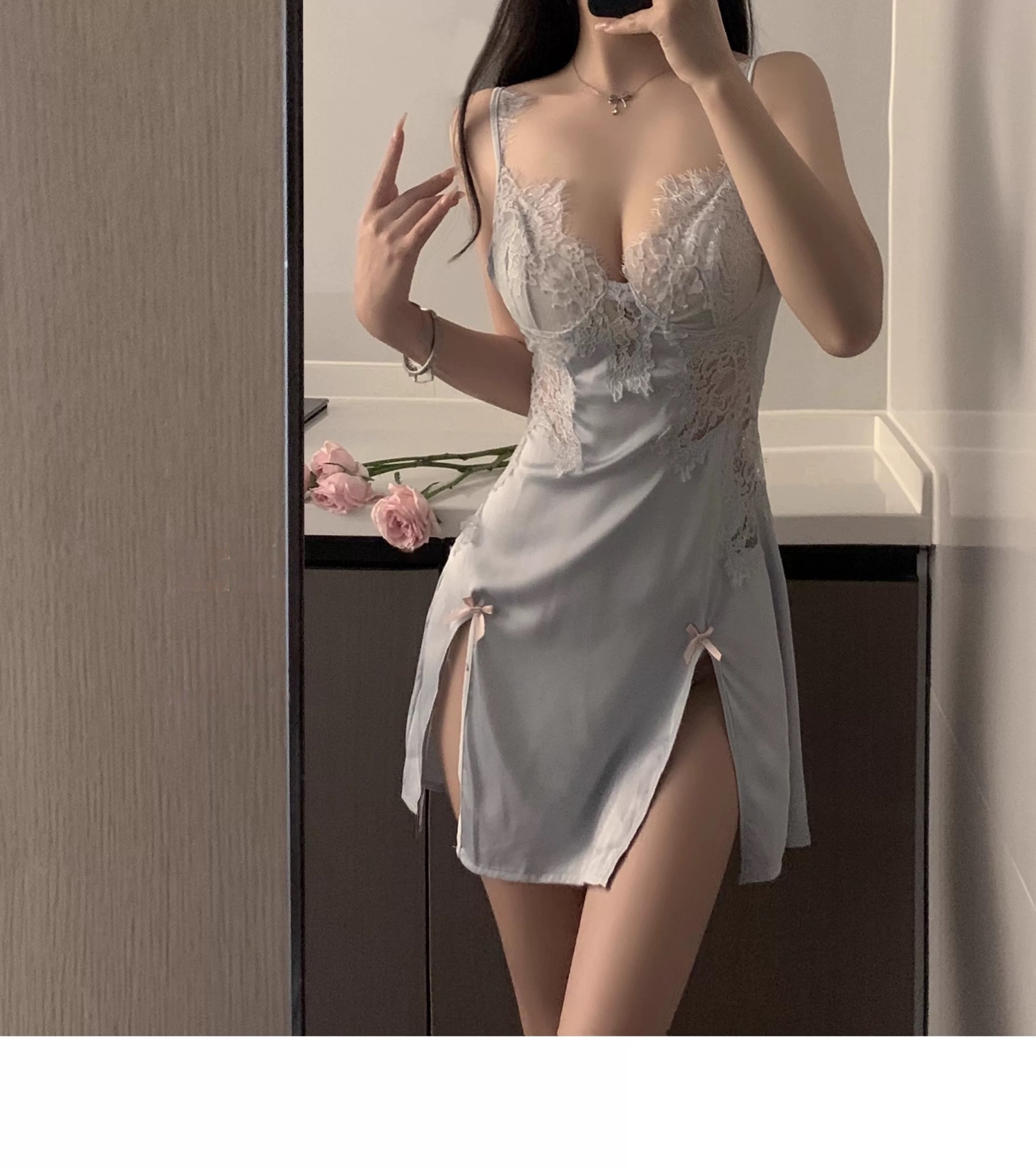 Silver Satin Lace Slip